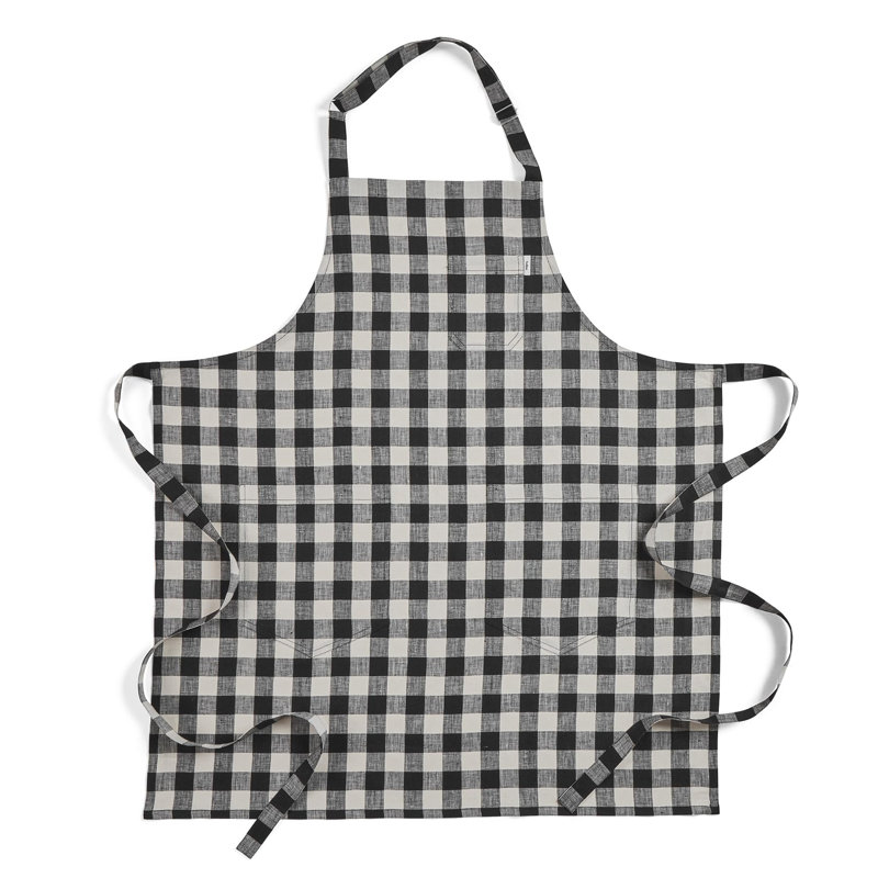 Linen Bib Apron - 100% Pure Linen Apron, Black/Cream