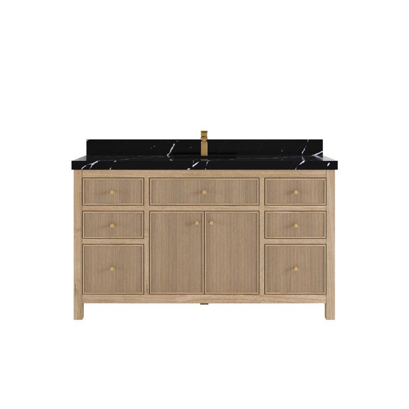 60'' Single Bathroom Vanity with Top, Calacatta Black