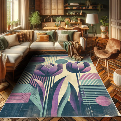 Machine Printed 114cm X 69cm Area Rug