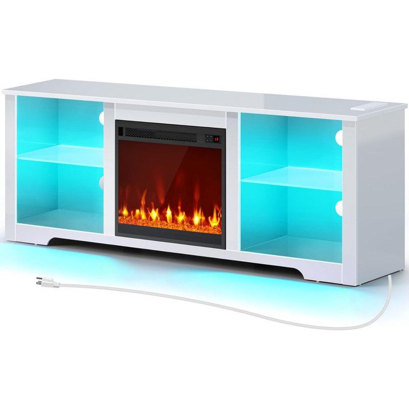Crédence de rangement avec foyer électrique de 57,9 po Radmil, Blanc