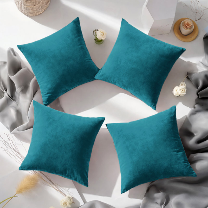 Crushed Velvet Cushion Cover Set (Set of 4), Teal