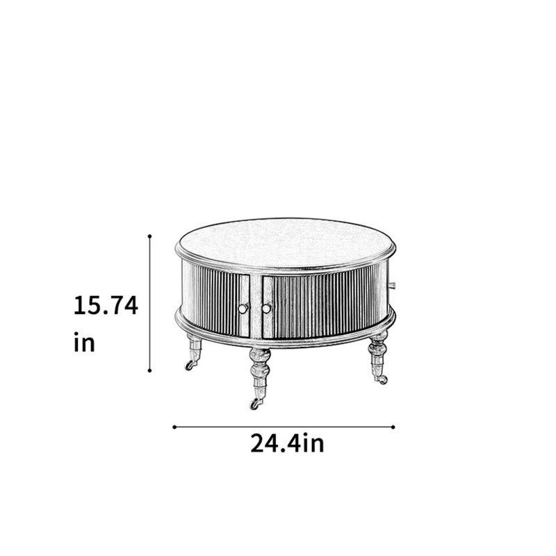 Table basse en bois massif rétro avec roulettes