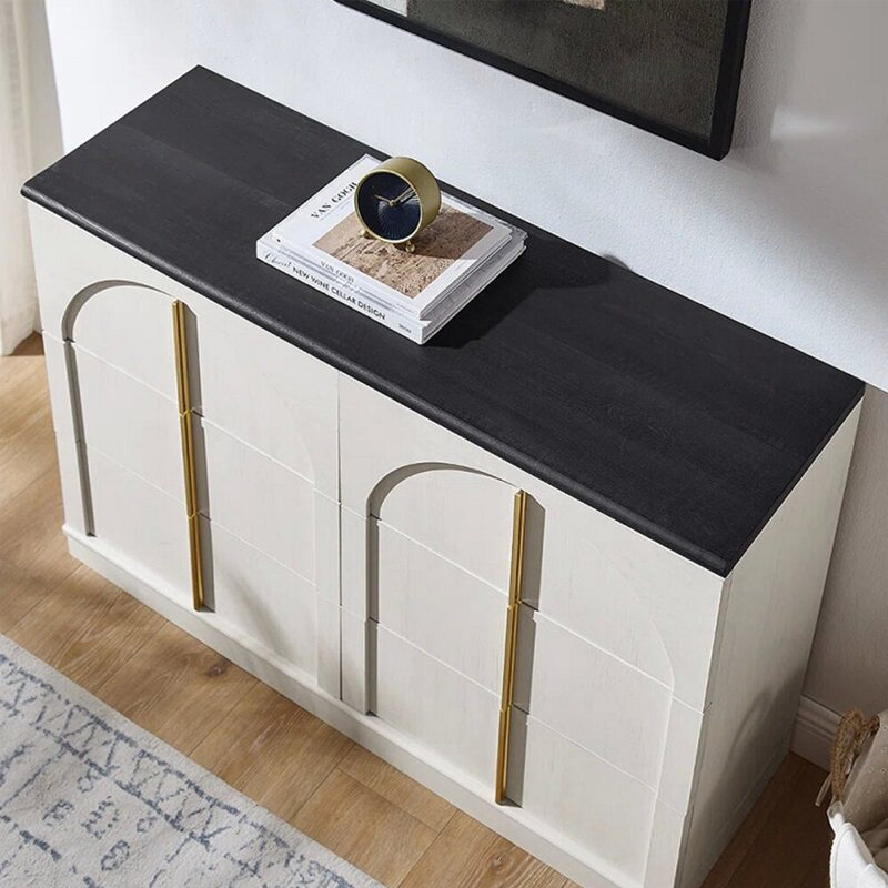 Armoire latérale de style Mid-Century, H 31,5 po x l 70,86 po x P 15,75 po, Noir/crème