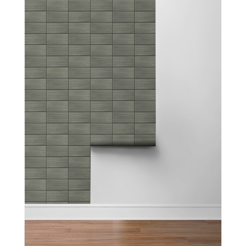 Luxe Haven Rib Tile 18' L x 20.5" W Peel and Stick Wallpaper Roll, Charcoal