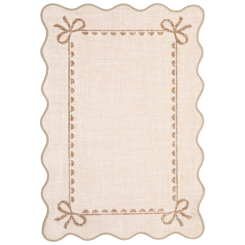 Modern Scalloped Edge Area Rug – Soft Low Pile, Non-Slip, Washable Carpet – Perfect for Living Room, Bedroom, Nursery, Dorm, Hallway, Playroom