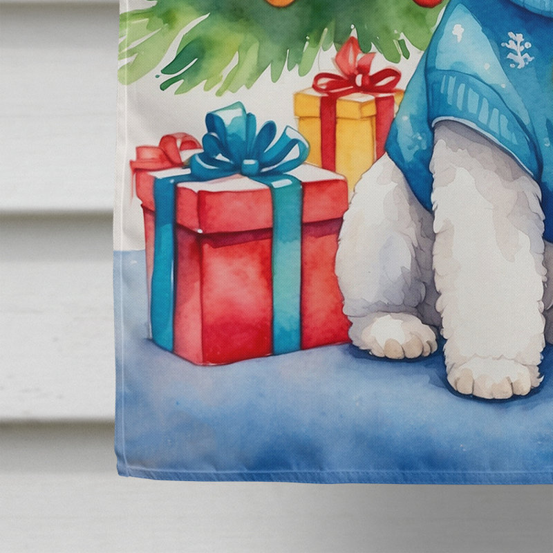Drapeau de Noël maison de renne, Bichon frisé