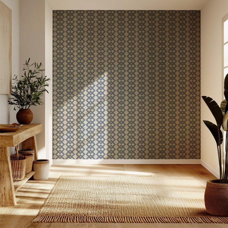 Mod Block - Wallpaper, Oxford Blue, Paper, Non-Pasted