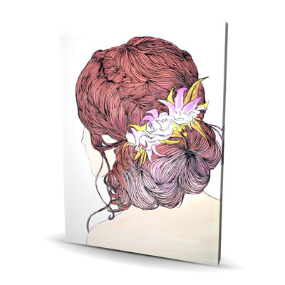 Woman from Behind with Flowers - Coral Livingroom Canvas Art