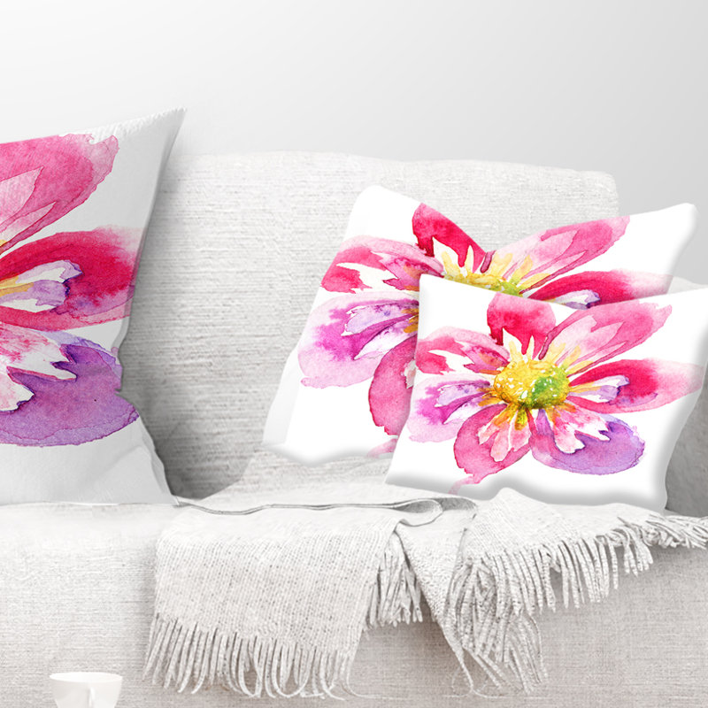 Coussin décoratif imprimé floral pleine fleur rose, 12 po x 20 po, Rectangulaire
