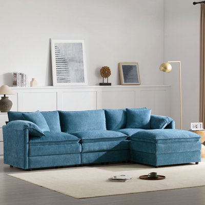Canapé modulaire en chenille de 103 po avec siège large et large, ensemble de canapé en forme de L avec coussins doubles, canapé à 4 places avec repose-pieds mobile, mobilier d'intérieur surdimensionné