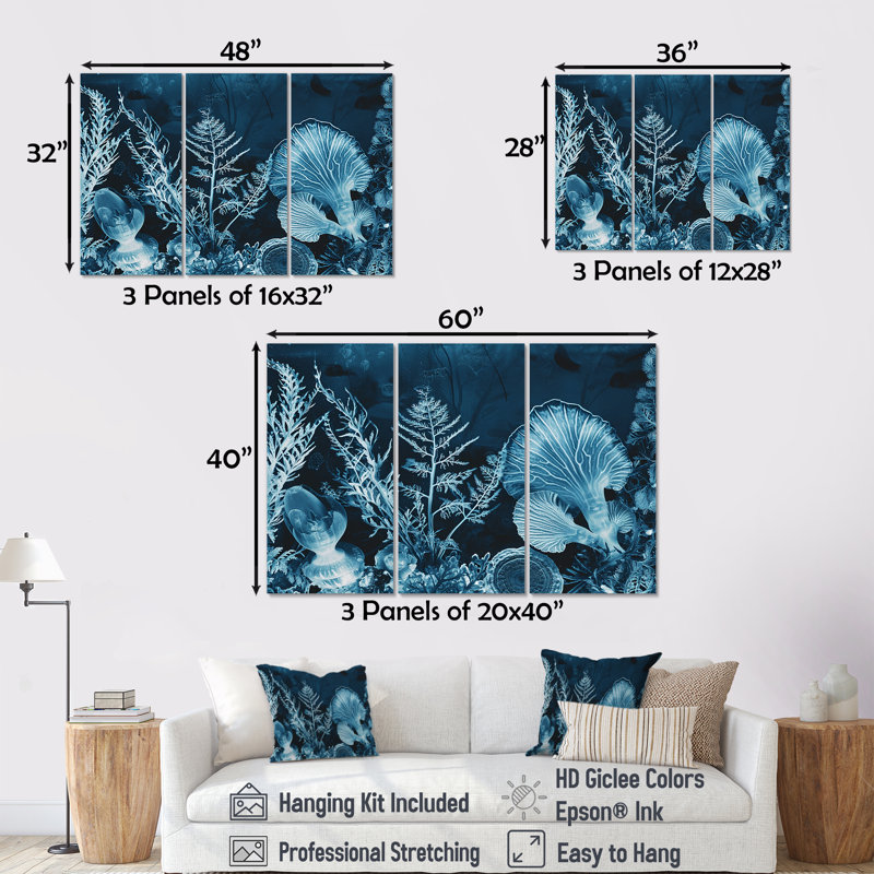 Rizzo - Ensemble d'art mural corail sous l'eau, Toile tendue, H 40 po x l 60 po x P 1 po