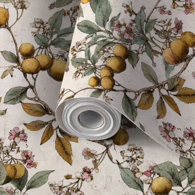 Papier peint adhésif peler et coller en PVC, revêtement mural auto-adhésif amovible avec croquis de jardin pastel, reproduction de motif floral sans soudure, imperméable pour la décoration intérieure - rouleau