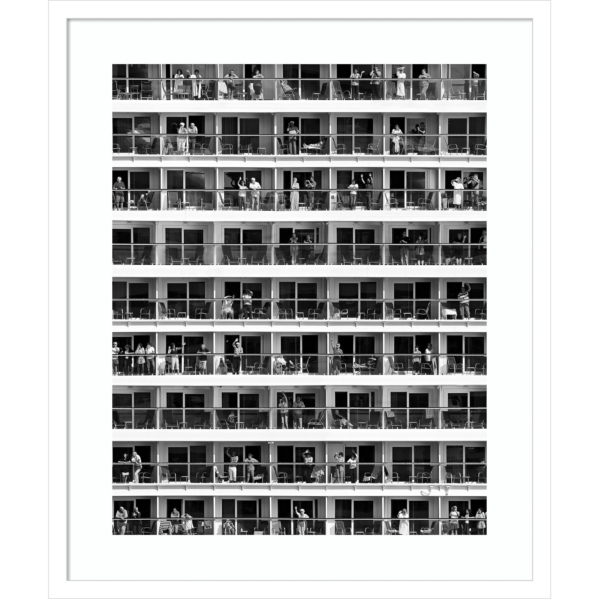 Mass Tourism (People) by Franz Baumann, White Framed, 25" H x 21" W x 1" D