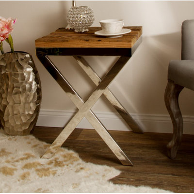 Edmondson Glass Top Cross Legs End Table