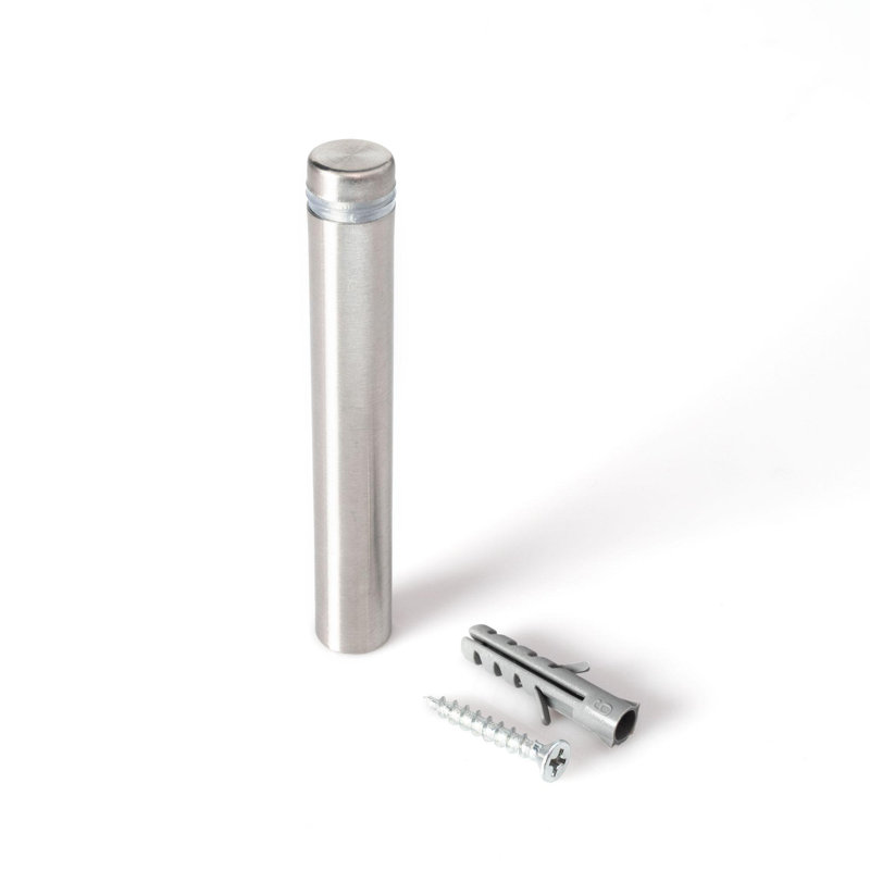 Stainless Steel Standoff 1 Inch Diameter X 1 Inch Barrel Length Brushed Finish For PVC, Glass And Acrylic Sign Stand Off Wall Anchors And Screws 2 Piece Small Sign Pack_2MAMBC