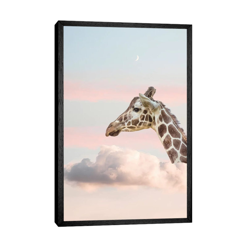 Dreaming Giraffe - Print on Canvas, Black Framed, 101.6cm H x 66.04cm W x 3.81cm D