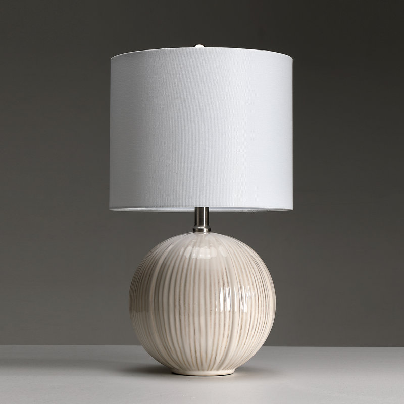 White Ceramic Table Lamp With Drum Shade