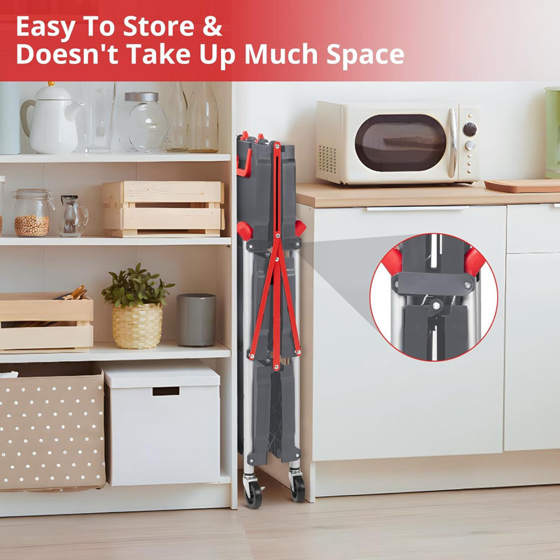 Portable Folding Service Cart, 3 Tier Folding Utility Cart