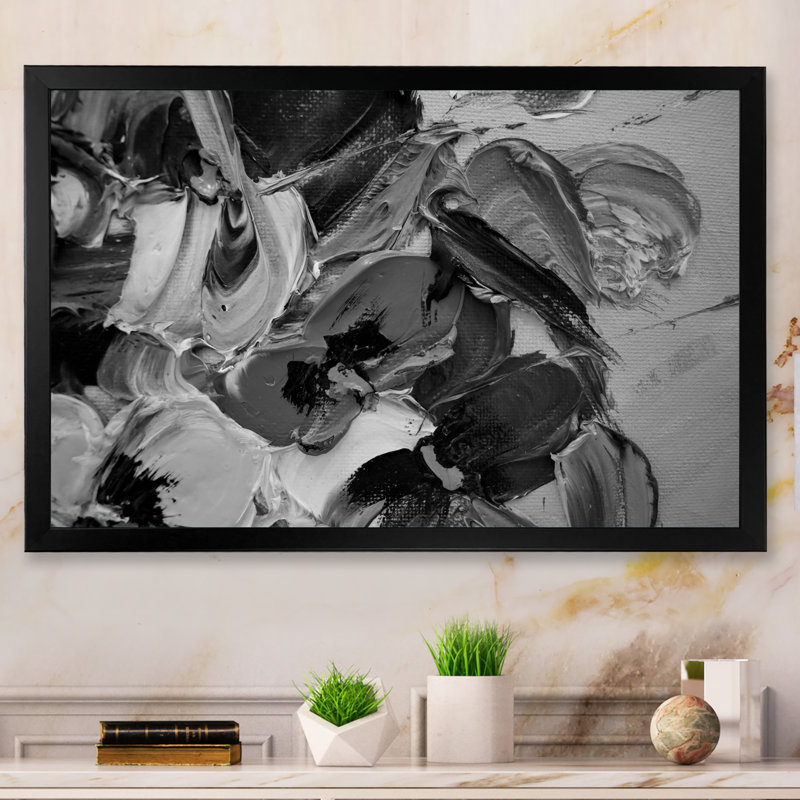 Coups de peinture gris foncé - reproduction sur toile, H 24 po x l 36 po x P 1 po, Cadre noir