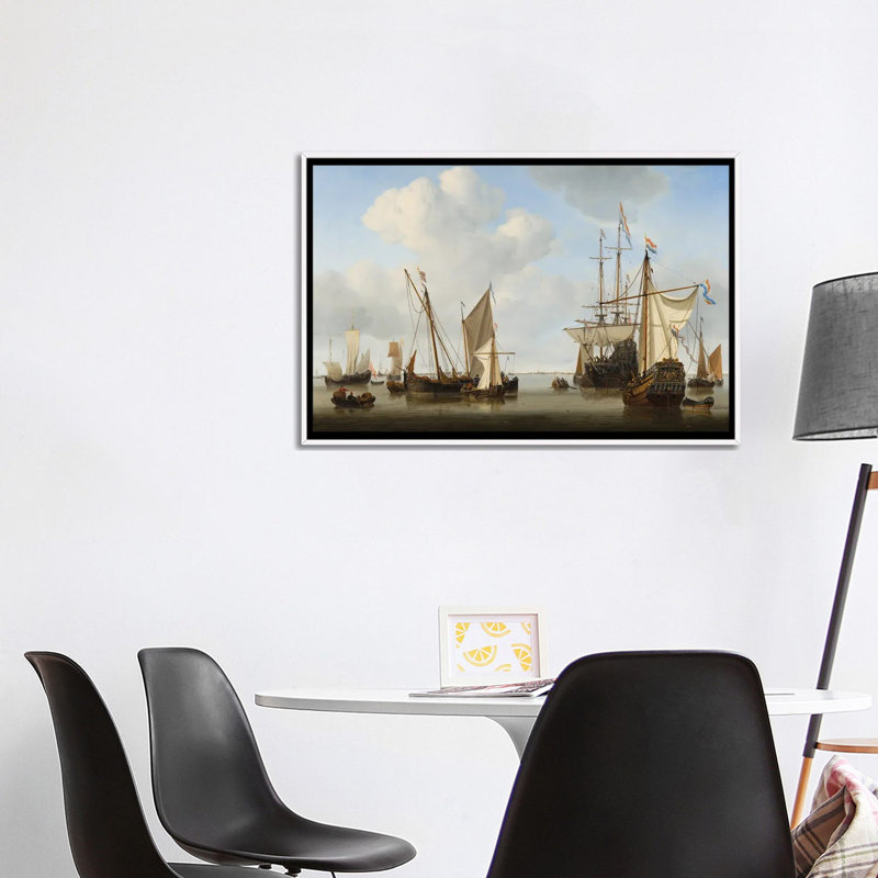 Navires dans les routes, 1658 - reproduction d'art mural - toile encadrée, H 26 po x l 40 po, Blanc