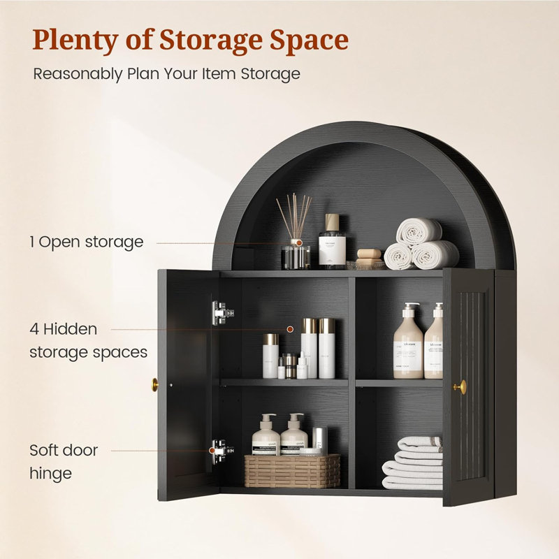 Arched Bathroom Wall Cabinet, Black