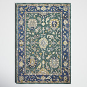 Frances Floral Handmade Tufted Wool Green Area Rug