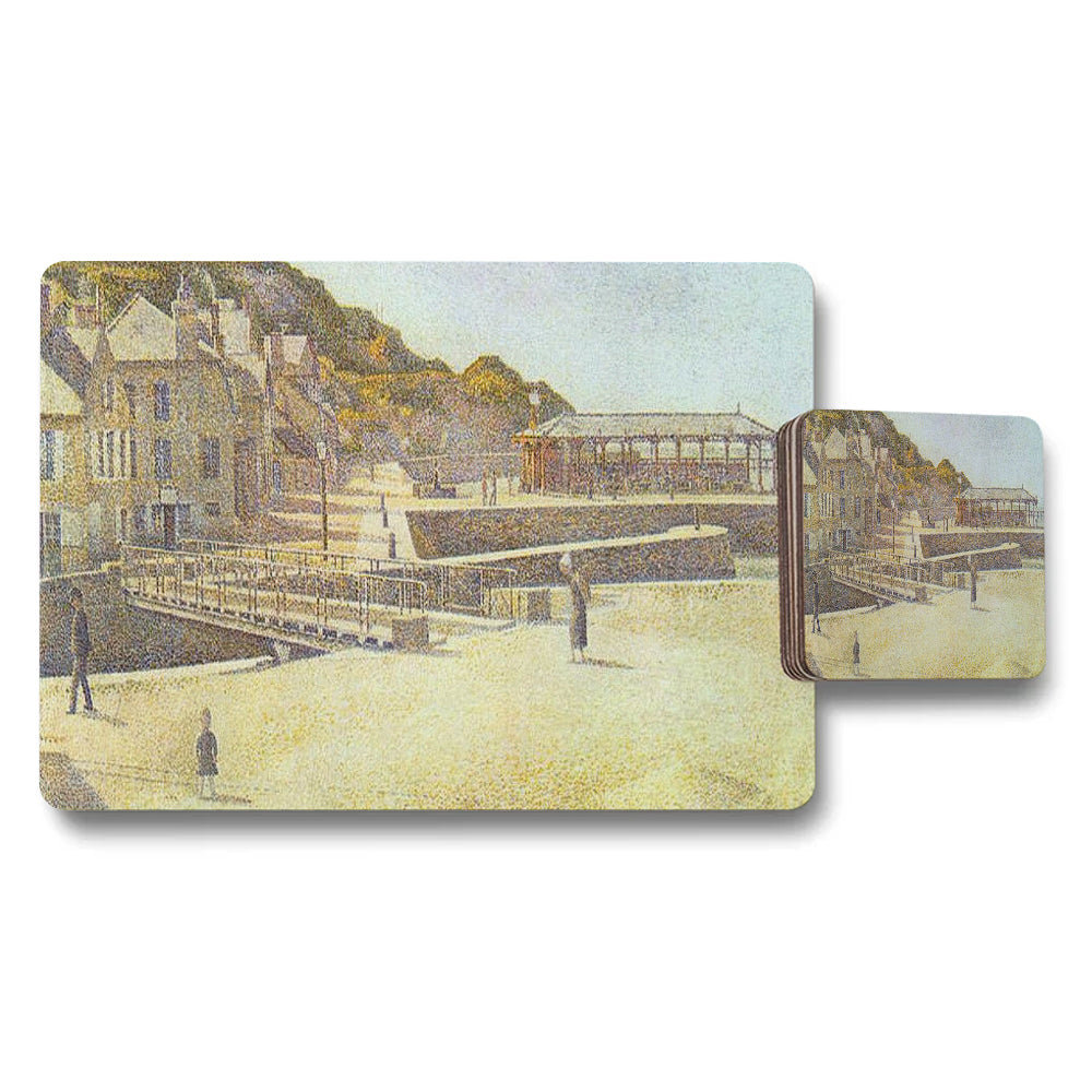 Vintage Seaside Town Harbor Placemat Coaster Set Decor