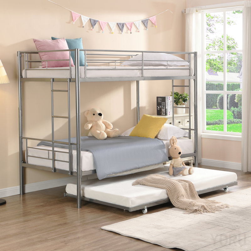 METAL BUNK BED WITH TRUNDLE  SILVER