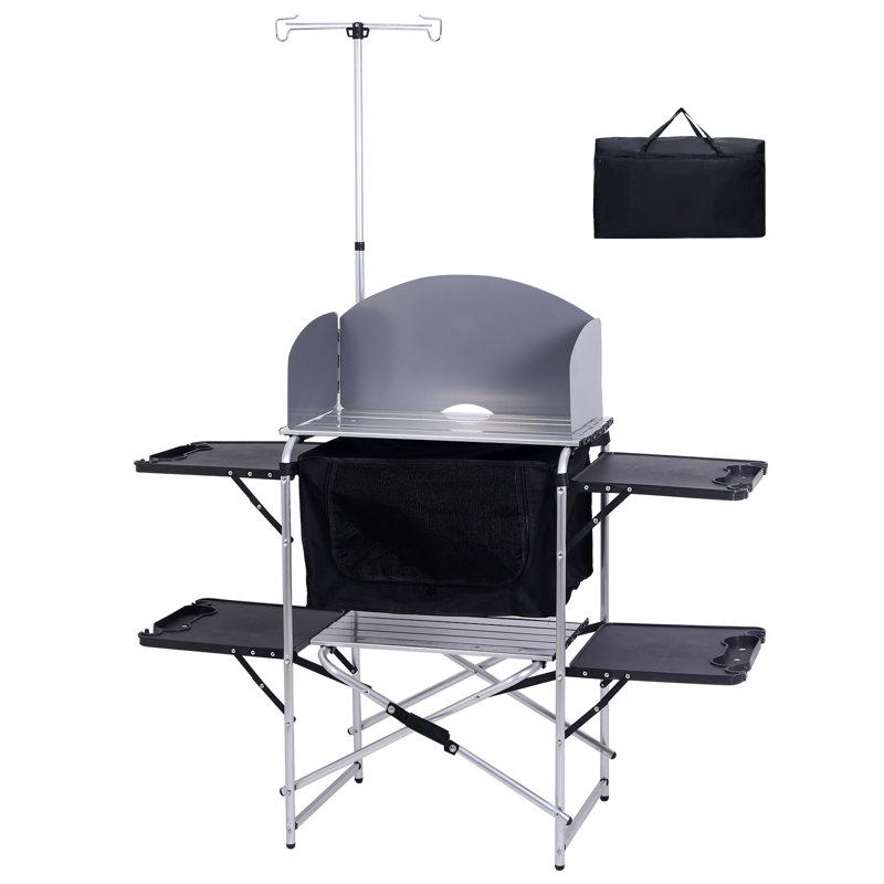 Table de camping, cuisine de camp, station de cuisson extérieure avec rangement, 4 tables d'appoint