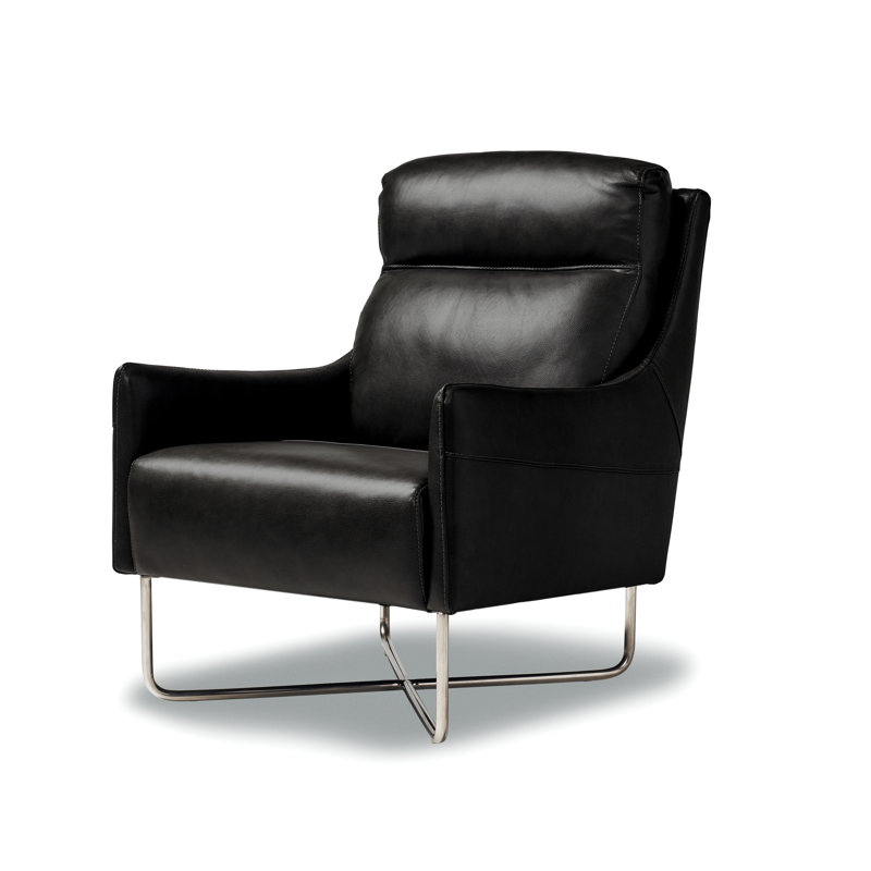 Dowlin Upholstered Club Chair, Black Genuine Leather
