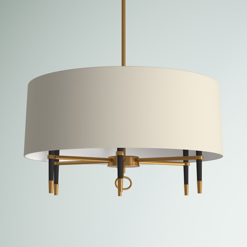 Langford 6 Light Unique Drum Chandelier, Cream/Bronze