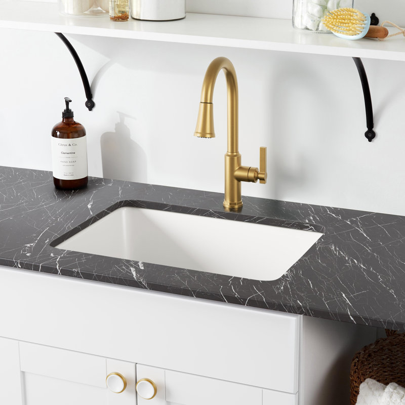 Évier à lessive 25 po en composite de granite à montage double Totten - encastré ou encastré, Blanc