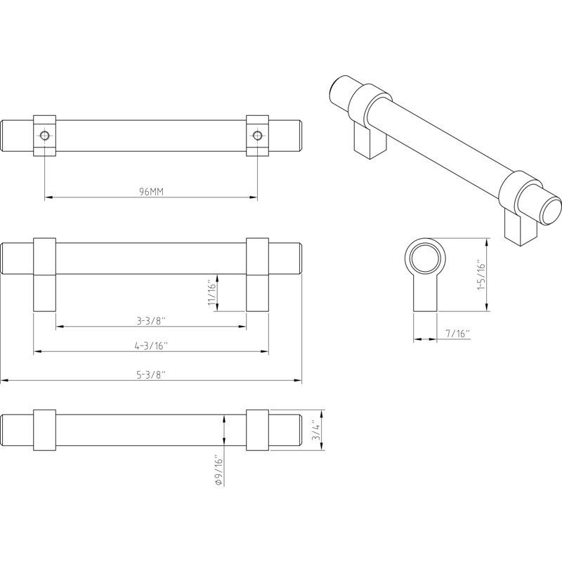 Key Grande Bar / Handle Pull, Matte Black w/Stain Nickel
