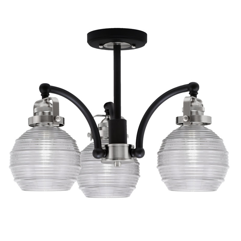 Plafonnier semi-encastré 3 lumières Easton, Noir mat/nickel brossé, Clair