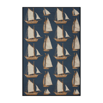 Washable Schooners Nautical Area Rug