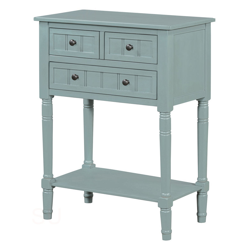 Console Weinman moderne avec 3 tiroirs et tablette inférieure, Bleu clair