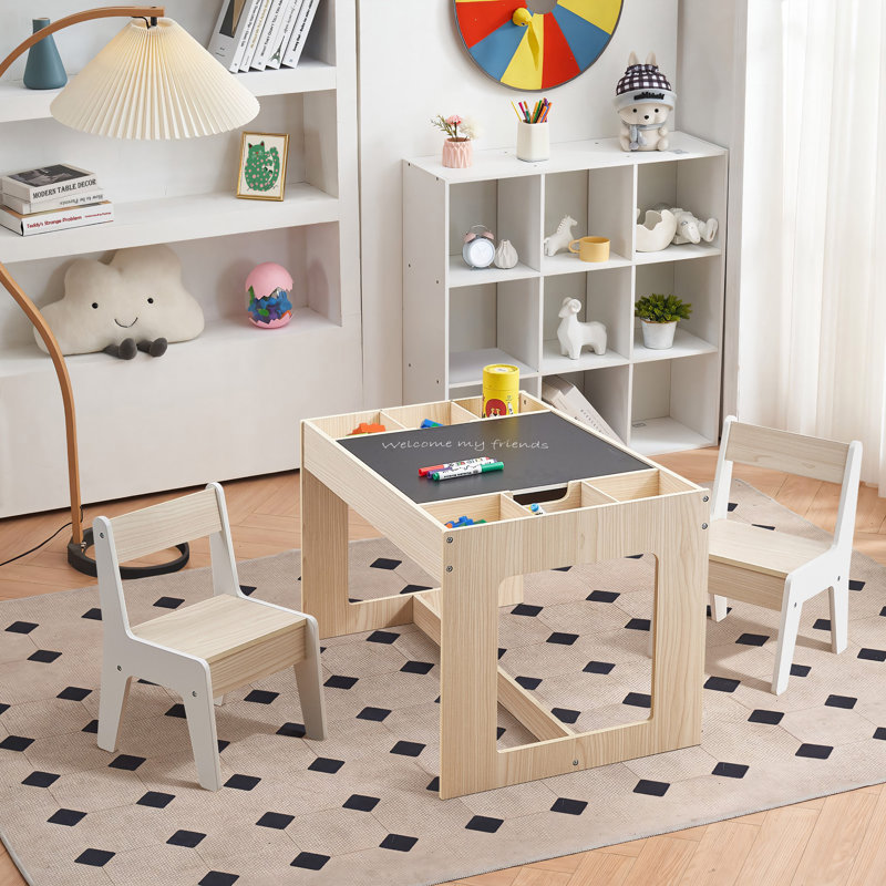 Drawing and Activty Board Children Table with 2 Chairs Set
