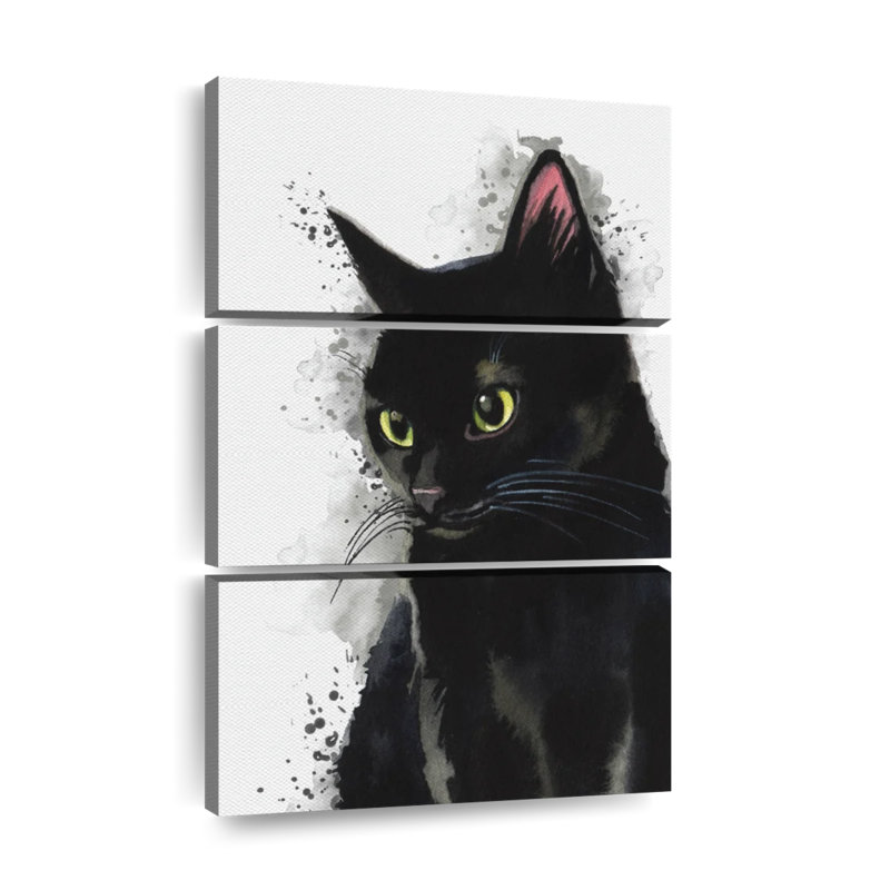 Simple chat noir sur toile, ensemble de 3 pièces, H 50 po x l 32 po x P 1,25 po