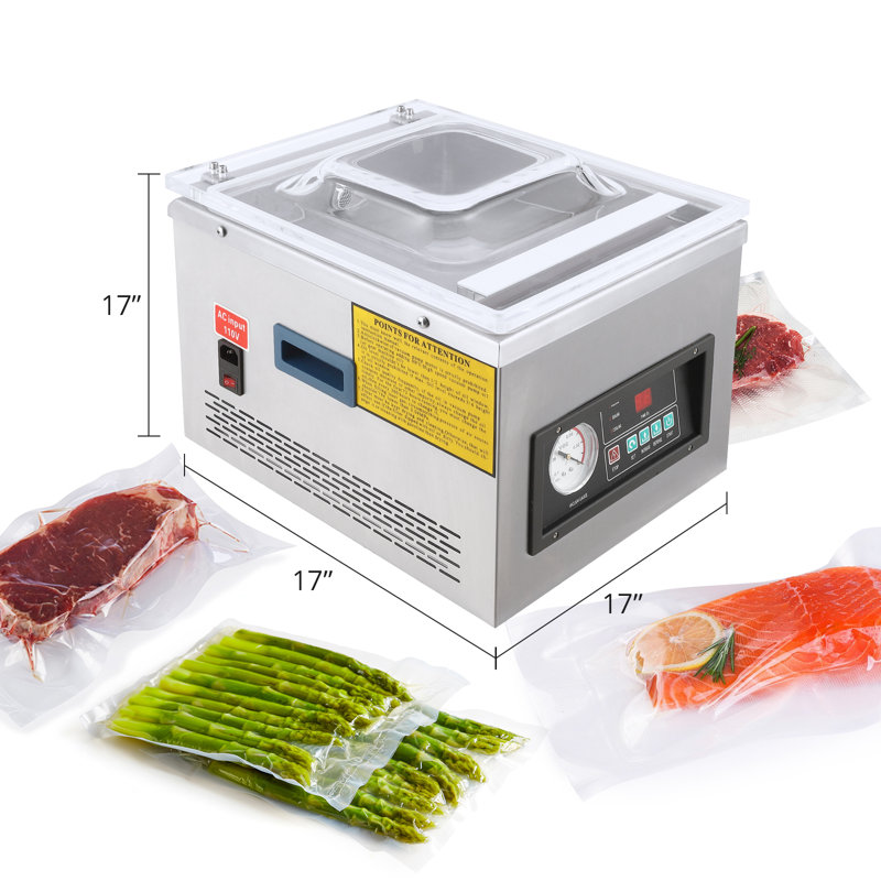 Machine de scellage de pompe à air de chambre commerciale et domestique - Barres de scellage de 10,2 po et 12 po - Acier inoxydable - Contrôle par micro-ordinateur - Pompe 180W-320W - Solution d'emballage alimentaire fiable - 110V