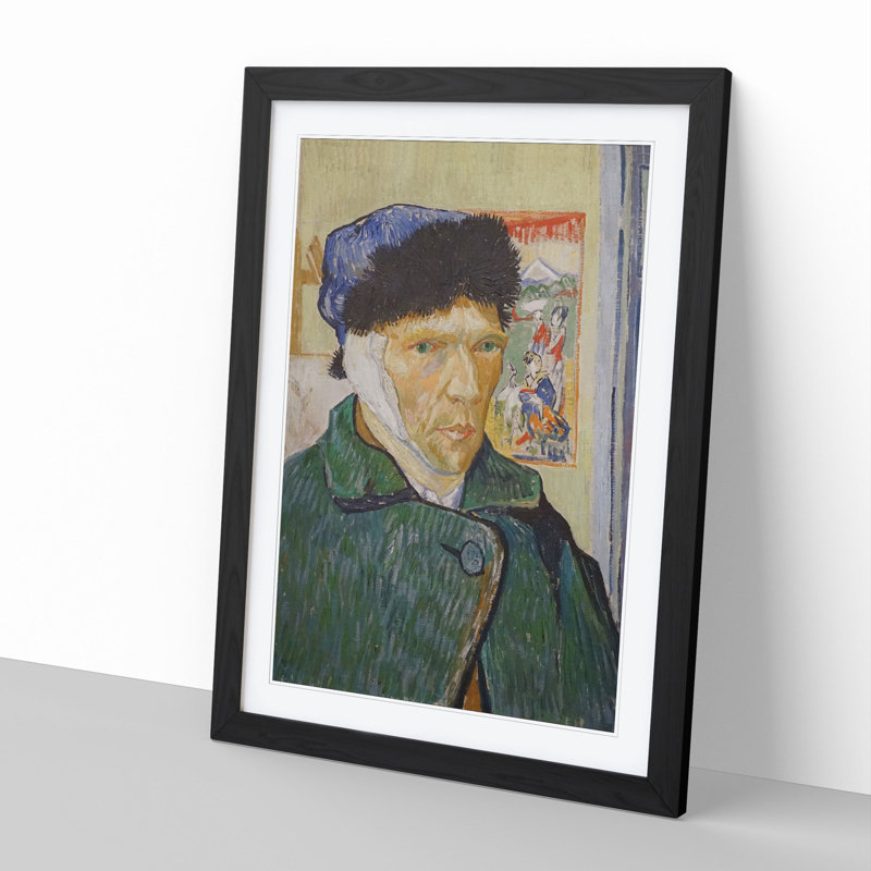 Self-Portrait with Bandage by Vincent Van Gogh - Picture Frame Painting, 48cm H x 36cm W x 2cm D, Black Framed
