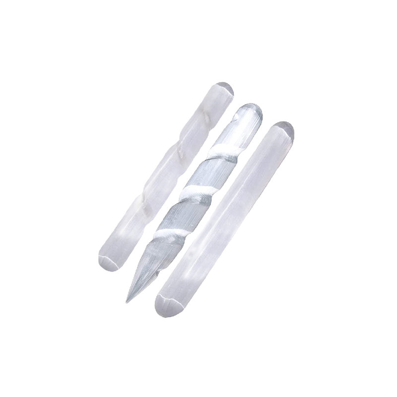 Baguettes en cristal Massen Selenite, 2 spirales et 1 baguette de massage