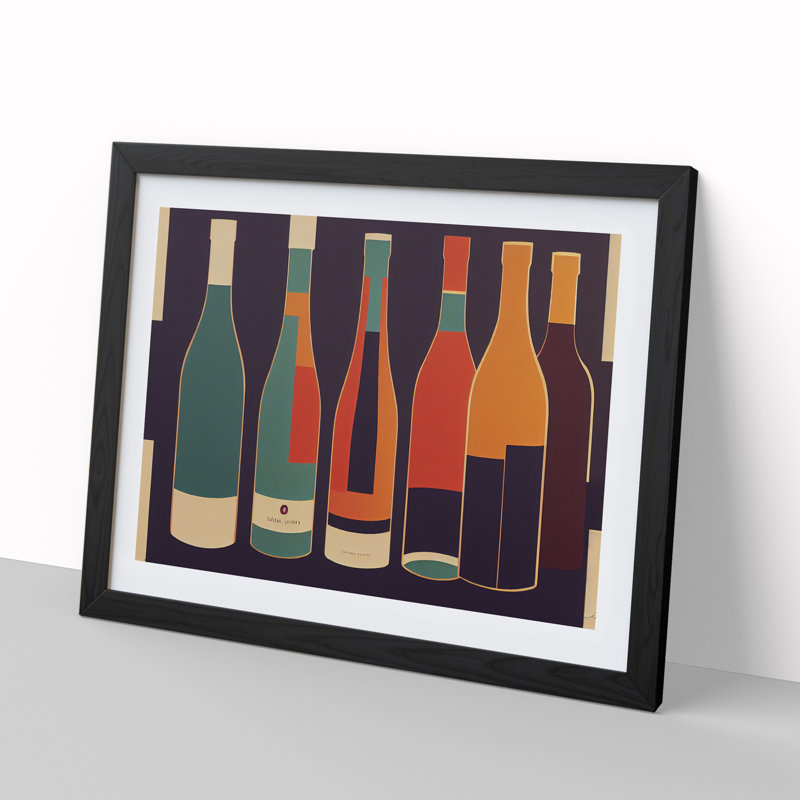 Retro Wine Bottle Vol.4 - Single Picture Frame Painting, 46cm H x 64cm W x 2cm D, Black Framed