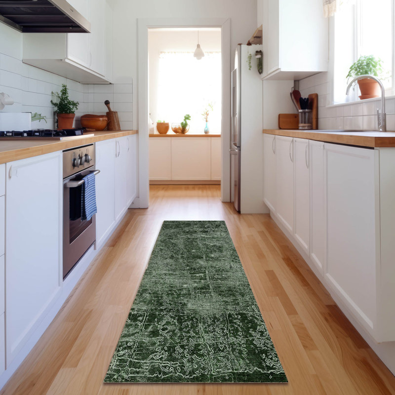 Tapis Cerrito AMF559 émeraude lavable en machine de qualité supérieure, Tapis de couloir 2 pi 3 po x 7 pi 6 po