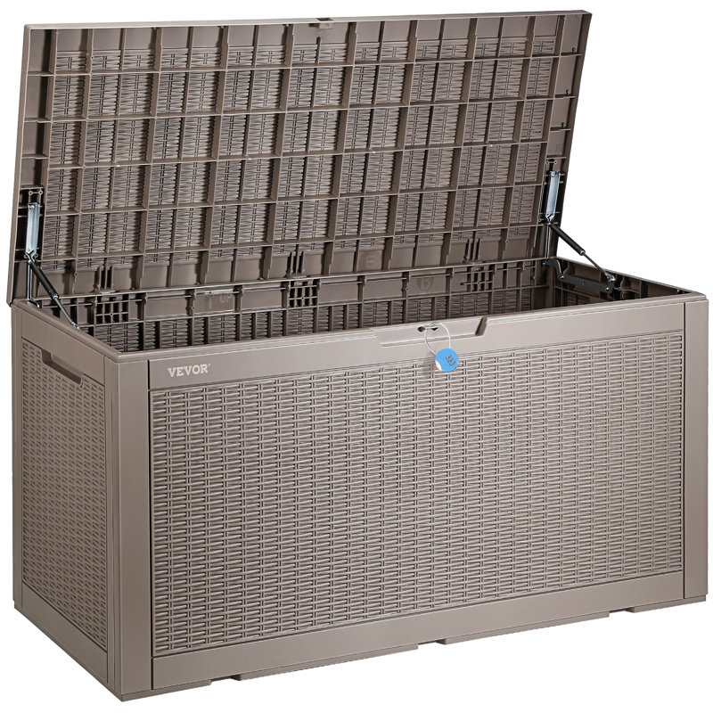 Gray 100 Gallon Lockable Wicker Plastic Deck Box