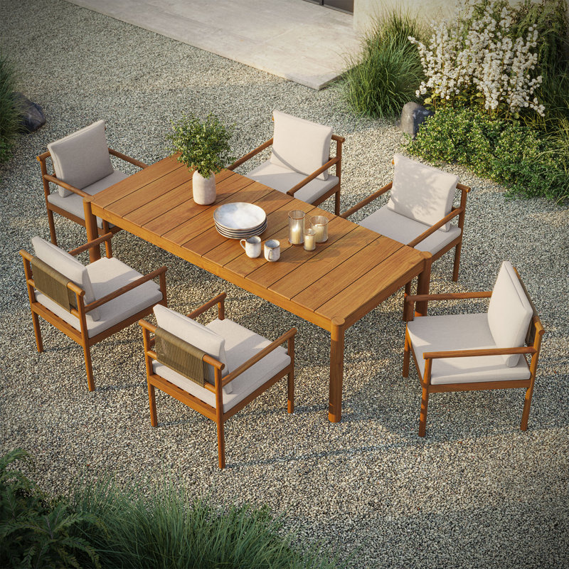 Ensemble repas d'extérieur 7 pièces Leopold, Beige, Brun