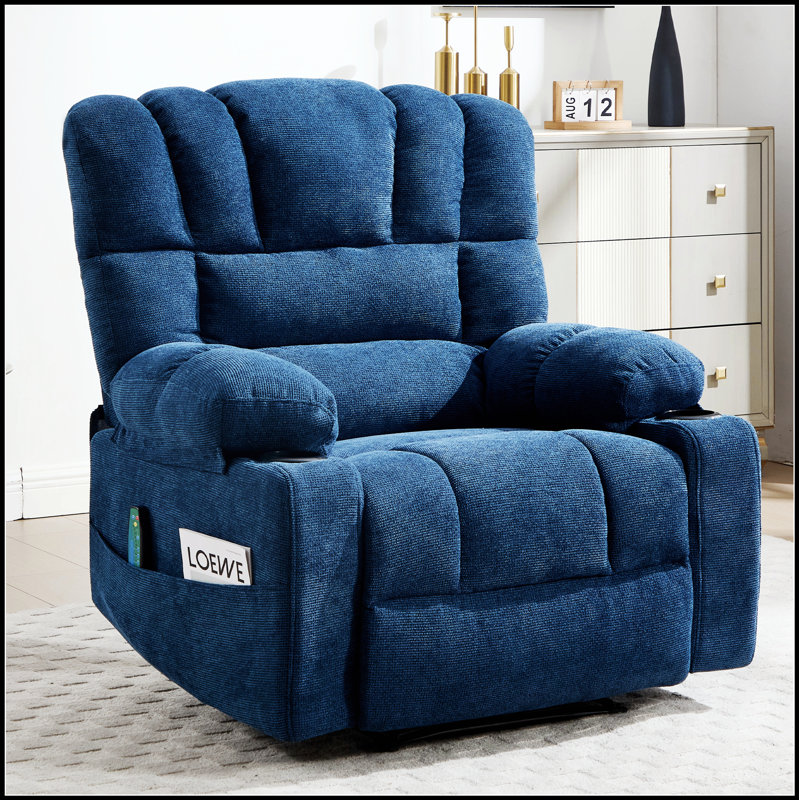 Fauteuil inclinable Living Space avec chauffage, vibration et positions inclinables multiples pour un confort ultime, Bleu