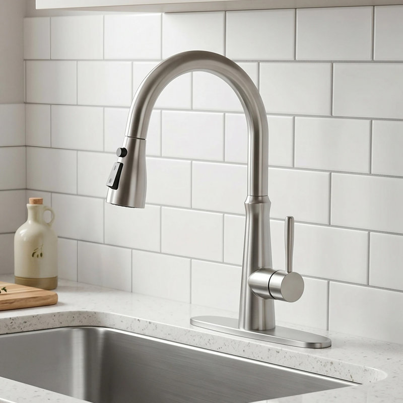 Robinet de cuisine à poignée unique extractible avec jet avancé, Nickel brossé