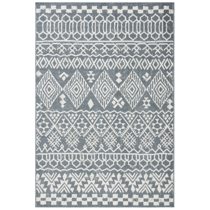 Tapis ivoire / gris anthracite Betty Southwestern, Rectangle 9 pi x 12 pi