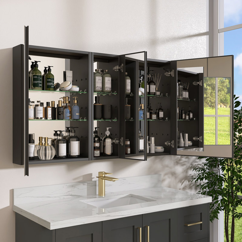 Armoire à pharmacie en aluminium imperméable à l'eau à DEL 50 po avec miroir et 50 tablettes réglables, Droite