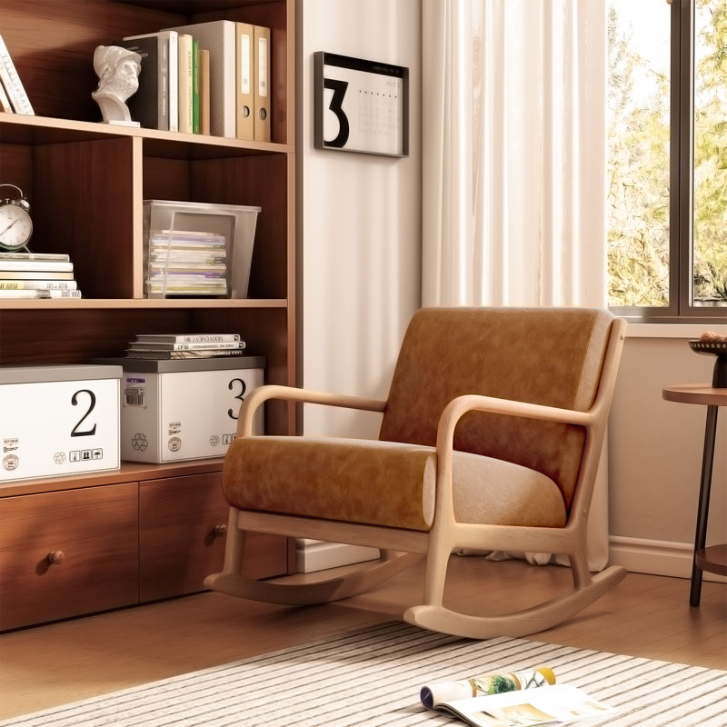 Chaise berçante en bois massif et tissu Braea, Brun